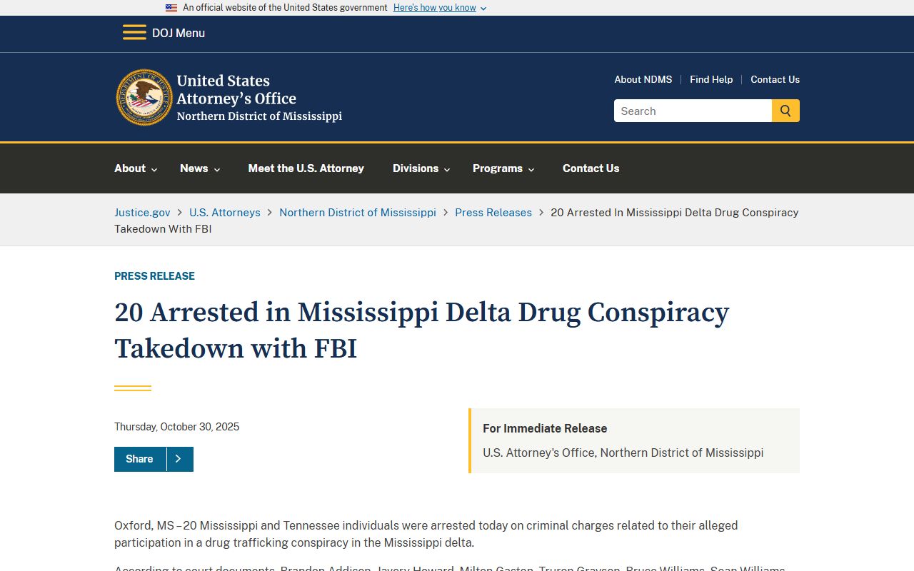 Washington County arrest records and federal Delta drug conspiracy arrests news
