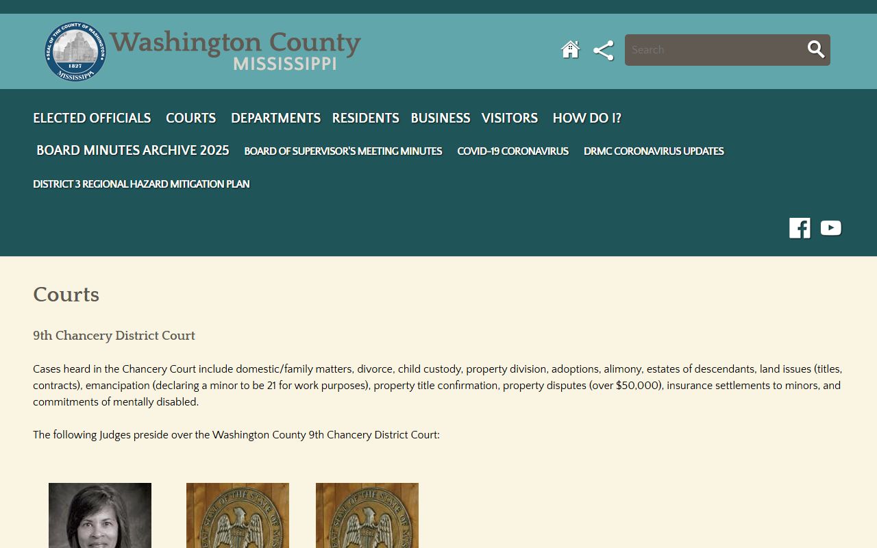 Washington County courts page showing the local court hierarchy and judges