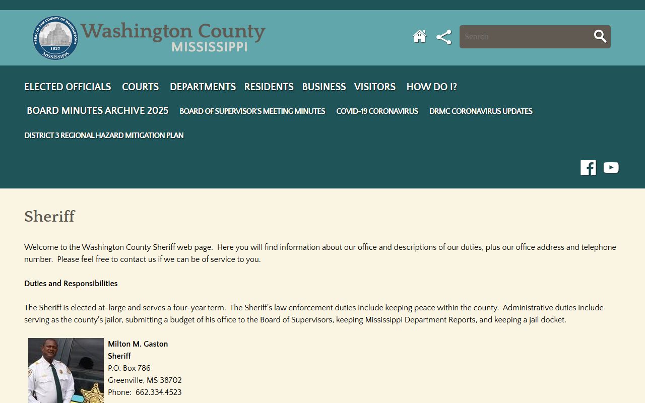 Washington County Sheriff page with jail and custody information