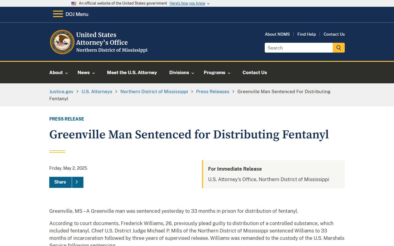 Federal Greenville sentencing news related to Washington County inmate records